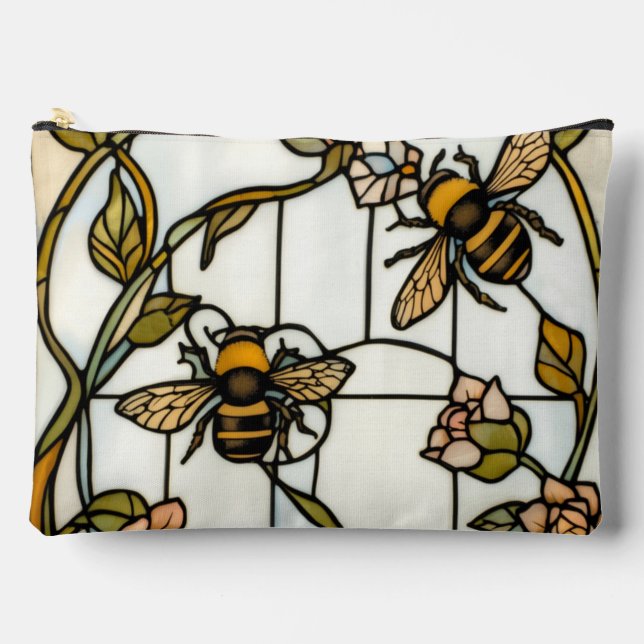 Elegant art nouveau botanical  bee stain glass zubehörtasche (Vorderseite)