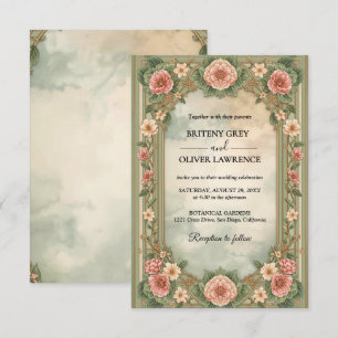 Elegant Art Nouveau Mucha Vintage Floral Hochzeit Einladung