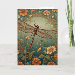 Elegant Art Nouveau Spring green Dragonfly Karte