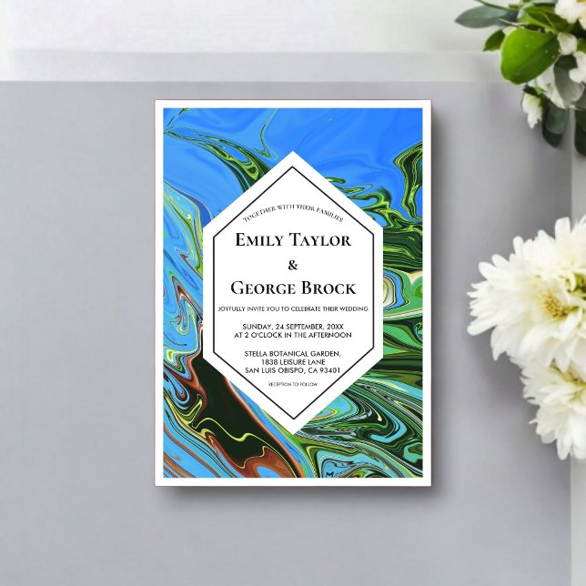 Elegant Artistic Blue Green Abstract Paint Wedding Acryleinladungen (Von Creator hochgeladen)
