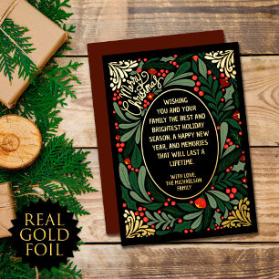 Elegant Artsy Floral Leaves Christmas Gold Folien Feiertagskarte