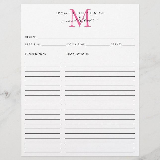 Elegant aus der Küche des rosa Monogramm Rezept (Vorderseite)