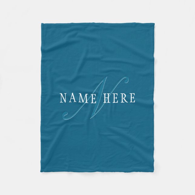 Elegant aussehendes Monogramm | Ozeanblau Fleecedecke (Vorderseite)