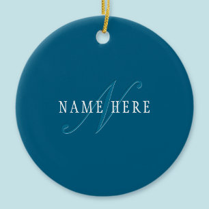 Elegant aussehendes Monogramm Ozeanblau Keramik Ornament