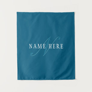 Elegant aussehendes Monogramm Ozeanblau Wandteppich