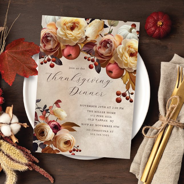 Elegant Autumn Floral Thanksgiving Invitation Einladung (Von Creator hochgeladen)