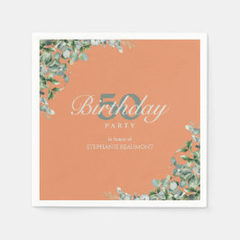 Elegant Autumn Green Flower Women's 50th Birthday  Serviette