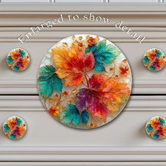 Elegant Autumn Maple Leaves Gold Accents Keramikknauf