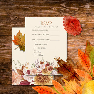 Elegant Autumn Watercolor Floral Wedding RSVP  Begleitkarte