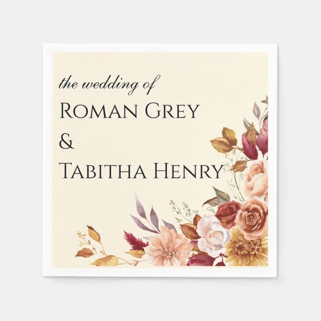 Elegant Autumn Watercolor Floral Wedding Serviette (Vorderseite)
