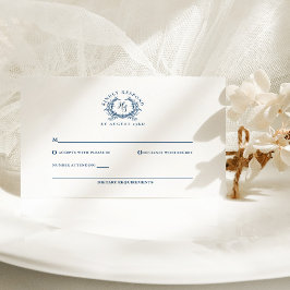 Elegant Azure Blue Monogram Wappen Wedding RSVP Karte