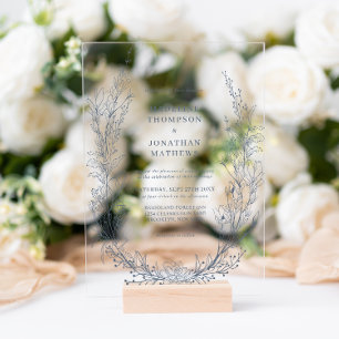 Elegant Azure Ivory Floral Wreath Monogram Wedding Acryleinladungen