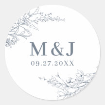 Elegant Azure Ivory Floral Wreath Monogram Wedding