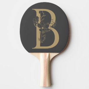 Elegant B Boho Floral Monogram Initial Gray Gold Tischtennis Schläger