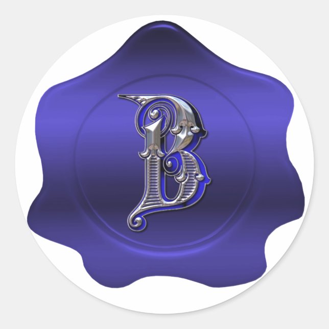 Elegant B Monogram Blue Wax Siegel Look Sticker (Vorderseite)