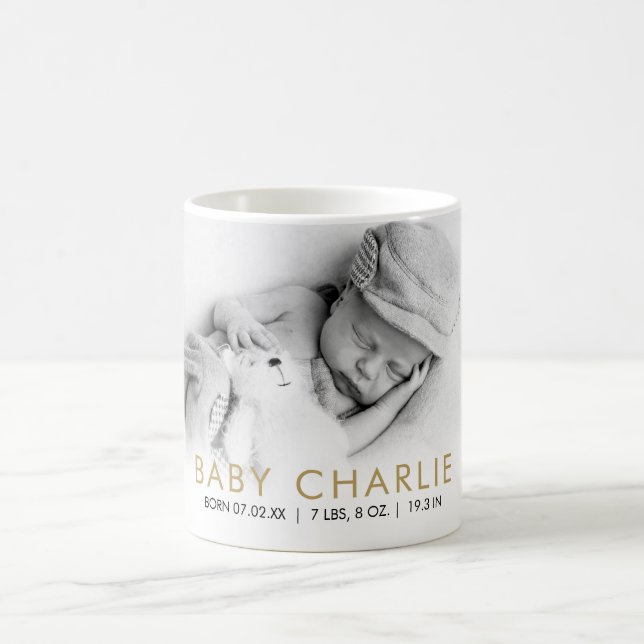 Elegant Baby Birth Stats Ankündigung Foto  Kaffeetasse (Mittel)