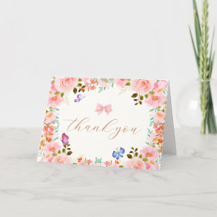 Elegant Baby Bloom Floral Butterfly Baby Shower Dankeskarte