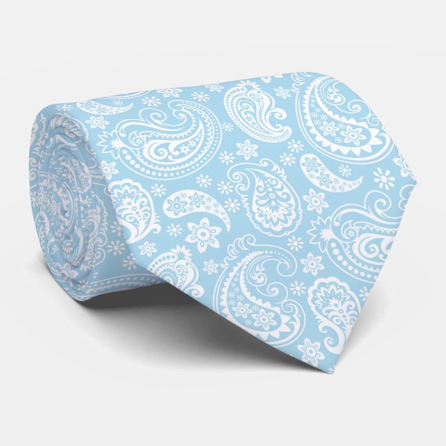 Elegant Baby Blue and White Vintag Paisley Krawatte (Gerollt)