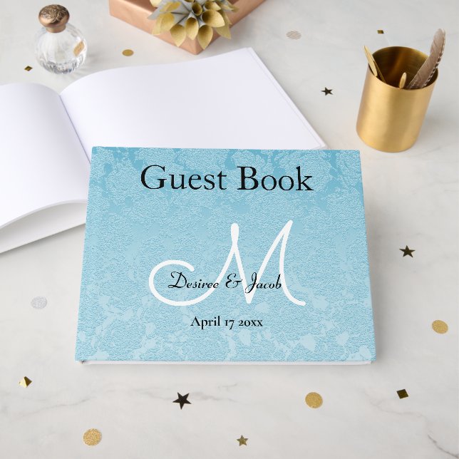 Elegant Baby Blue Black Wedding Monogram Gästebuch (Vorderseite Offen)