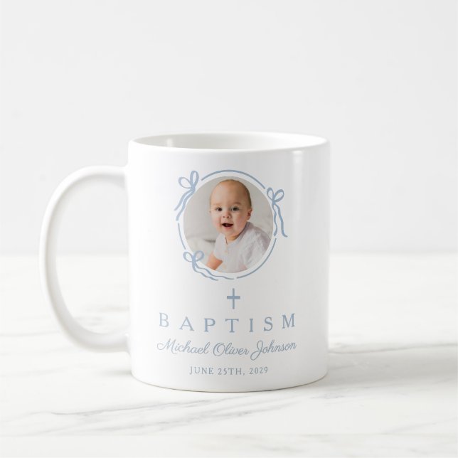 Elegant Baby Blue Boy Photo Baptism Kaffeetasse (Links)