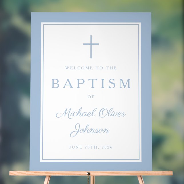 Elegant Baby Blue Cross Boy Baptism Welcome Acrylschild (Neutral)