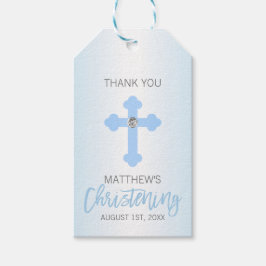 Elegant Baby Blue Cross DANK YOU Christening Boy Geschenkanhänger