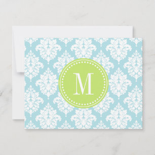 Elegant Baby Blue Damask Personalisiert Mitteilungskarte