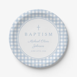 Elegant Baby Blue Gingham Boy Baptism Pappteller