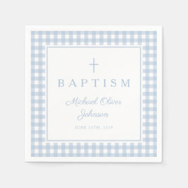 Elegant Baby Blue Gingham Boy Baptism Serviette