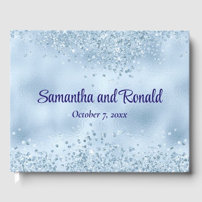 Elegant Baby Blue Glitzer and Foil Wedding Gästebuch (Vorderseite)