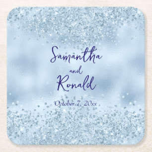 Elegant Baby Blue Glitzer and Foil Wedding Rechteckiger Pappuntersetzer