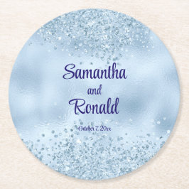Elegant Baby Blue Glitzer and Foil Wedding Runder Pappuntersetzer