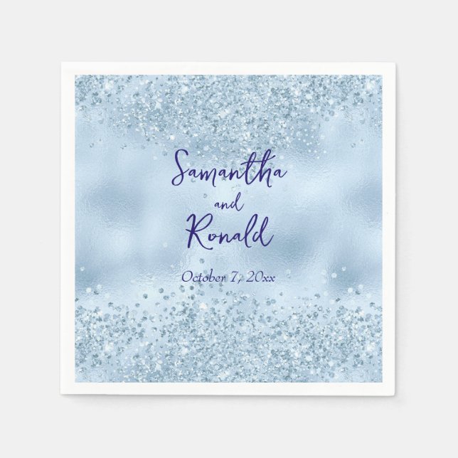 Elegant Baby Blue Glitzer and Foil Wedding Serviette (Vorderseite)