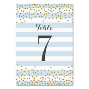 Elegant Baby Blue Gold Confetti Party Wedding Tischnummer