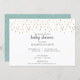 Elegant Baby Blue & Gold Raindrops Baby Shower Einladung