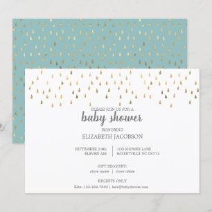 Elegant Baby Blue & Gold Raindrops Baby Shower Einladung