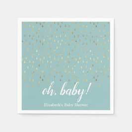 Elegant Baby Blue & Gold Raindrops Baby Shower Serviette