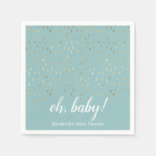 Elegant Baby Blue & Gold Raindrops Baby Shower Serviette