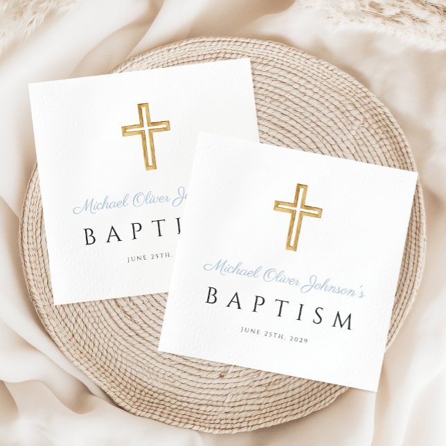Elegant Baby Blue Script Religious Boy Baptisse Serviette (Elegant Baby Blue Script Religious Boy Baptism Napkins)