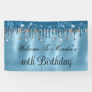 Elegant Baby Blue Sparkle Glitzer Tropfen Geburtst Banner