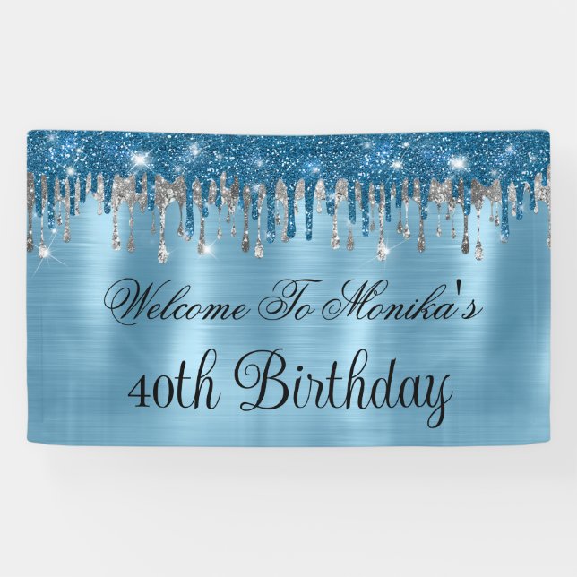 Elegant Baby Blue Sparkle Glitzer Tropfen Geburtst Banner (Horizontal)