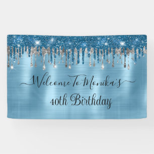 Elegant Baby Blue Sparkle Glitzer Tropfen Geburtst Banner