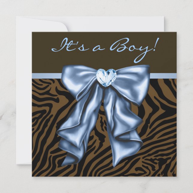 Elegant Baby Blue Zebra Baby Boy Shower Einladung (Vorderseite)
