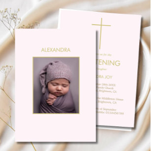 Elegant Baby Christening Minimal Foto Taufe Einladung