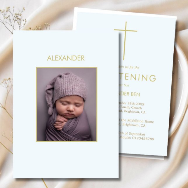 Elegant Baby Christening Minimalistisches Foto Tau Einladung (Von Creator hochgeladen)