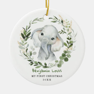 Elegant Baby First 1. Weihnachtsgrün Elefant Keramik Ornament