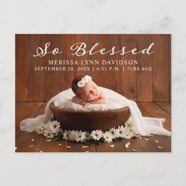 Elegant Baby Foto Birth Ankündigung (Vorderseite)