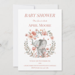 Elegant Baby Girl Elephant Baby Shower Einladung
