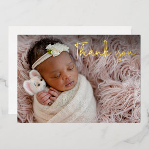 Elegant Baby Girl Foto Danke, Script Gold Folien Feiertagskarte