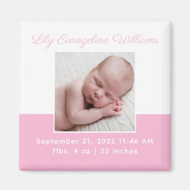 Elegant Baby Girl Foto Pink Geburtserklärung Magnet